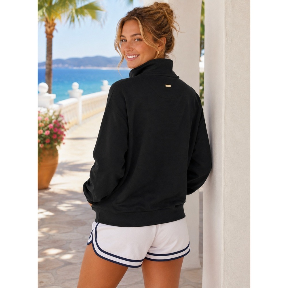 TOMMY BAHAMA Black Ribbed Knit Full Zip Jacket Gold Pineapple Hardware Medium - Picture 7 of 12